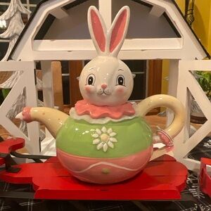 Cute Bunny Ceramic Teapot - Pink & Green